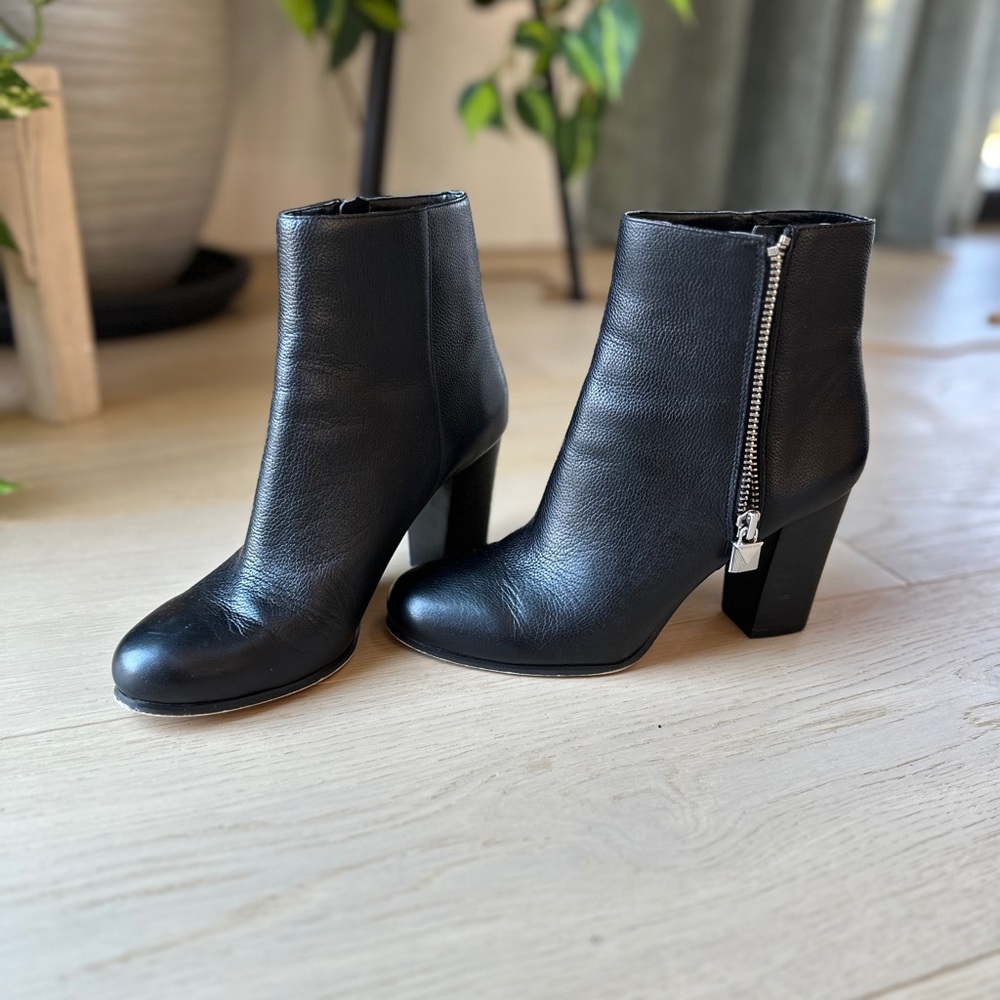 Michael Kors Black Leather Ankle Booties with Side Zip